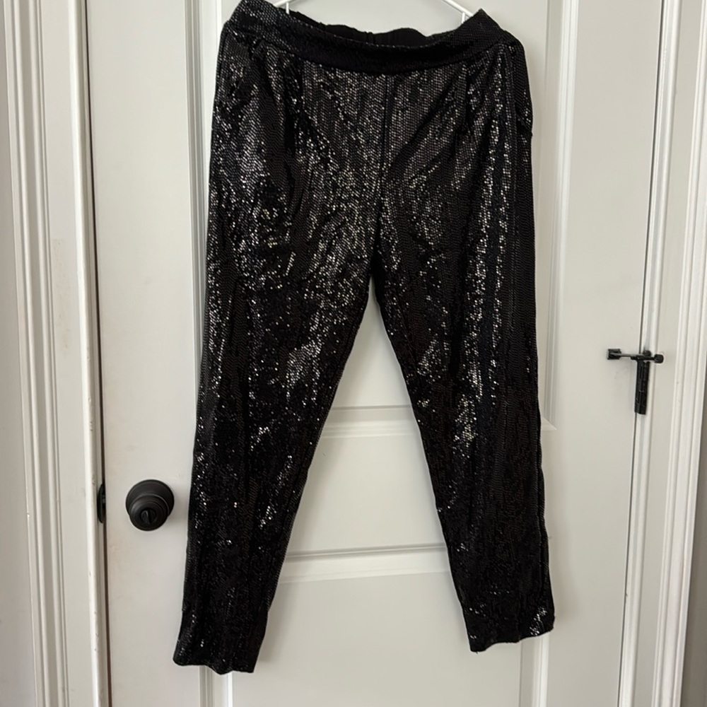 Jules & Leopold sequin black dress pants, tapered leg, elastic waist, womens med